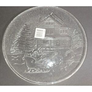 New Libby 14" Christmas Etched Glass Serving Tray